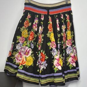 Rene Dehry Vibrant Floral A-Line Skirt in Black